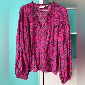 Hot pink floral peasant top